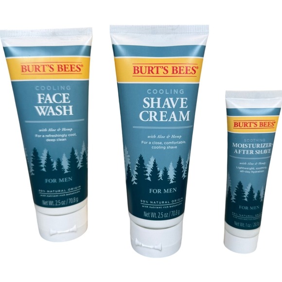 Burts Bees Men Grooming Essentials Kit Cooling Face Wash Shave Cream Moisturizer - Picture 1 of 6